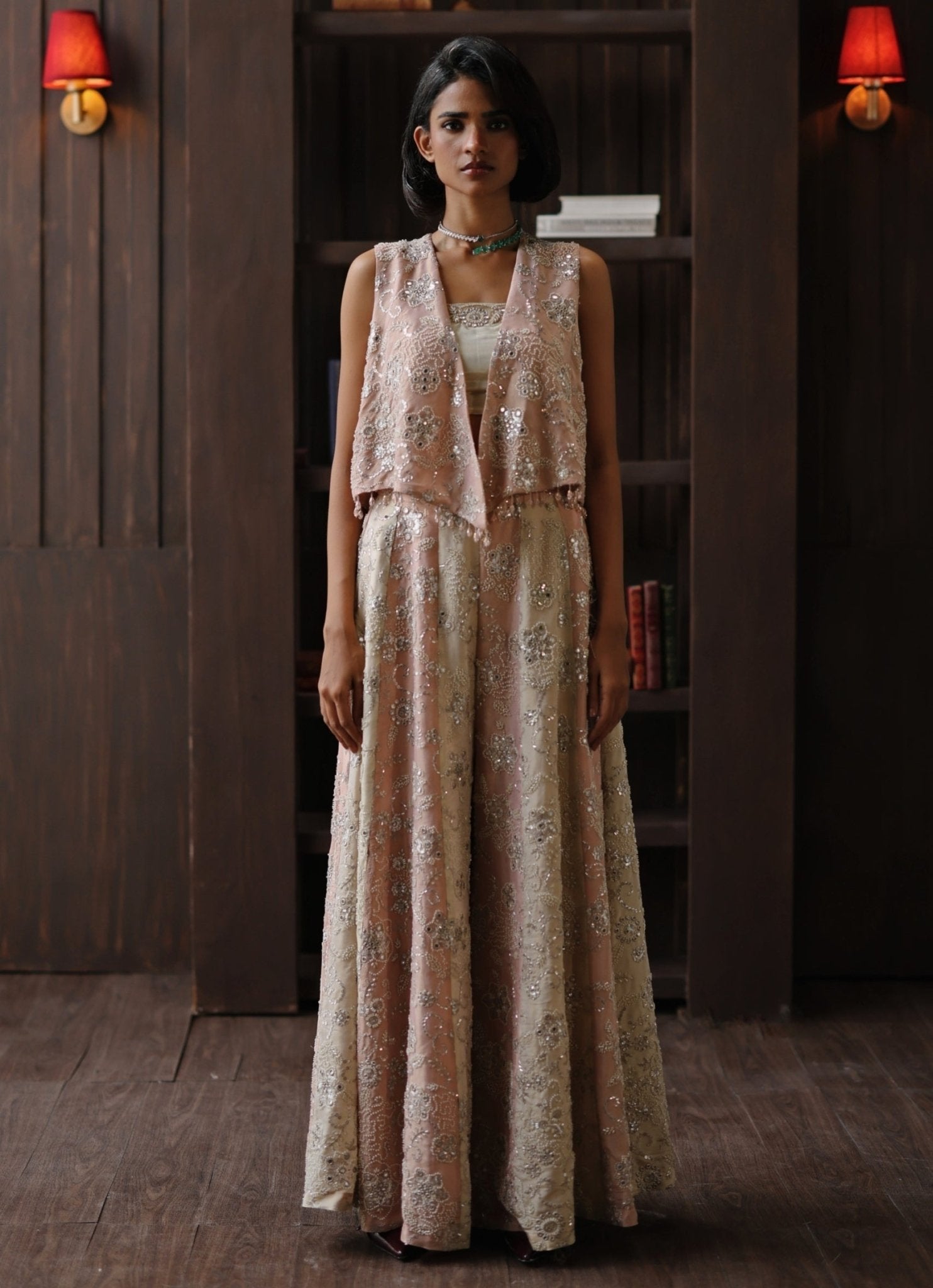 Twenty Nine blush pink layered kurta palazzo set — layered festive silhouette