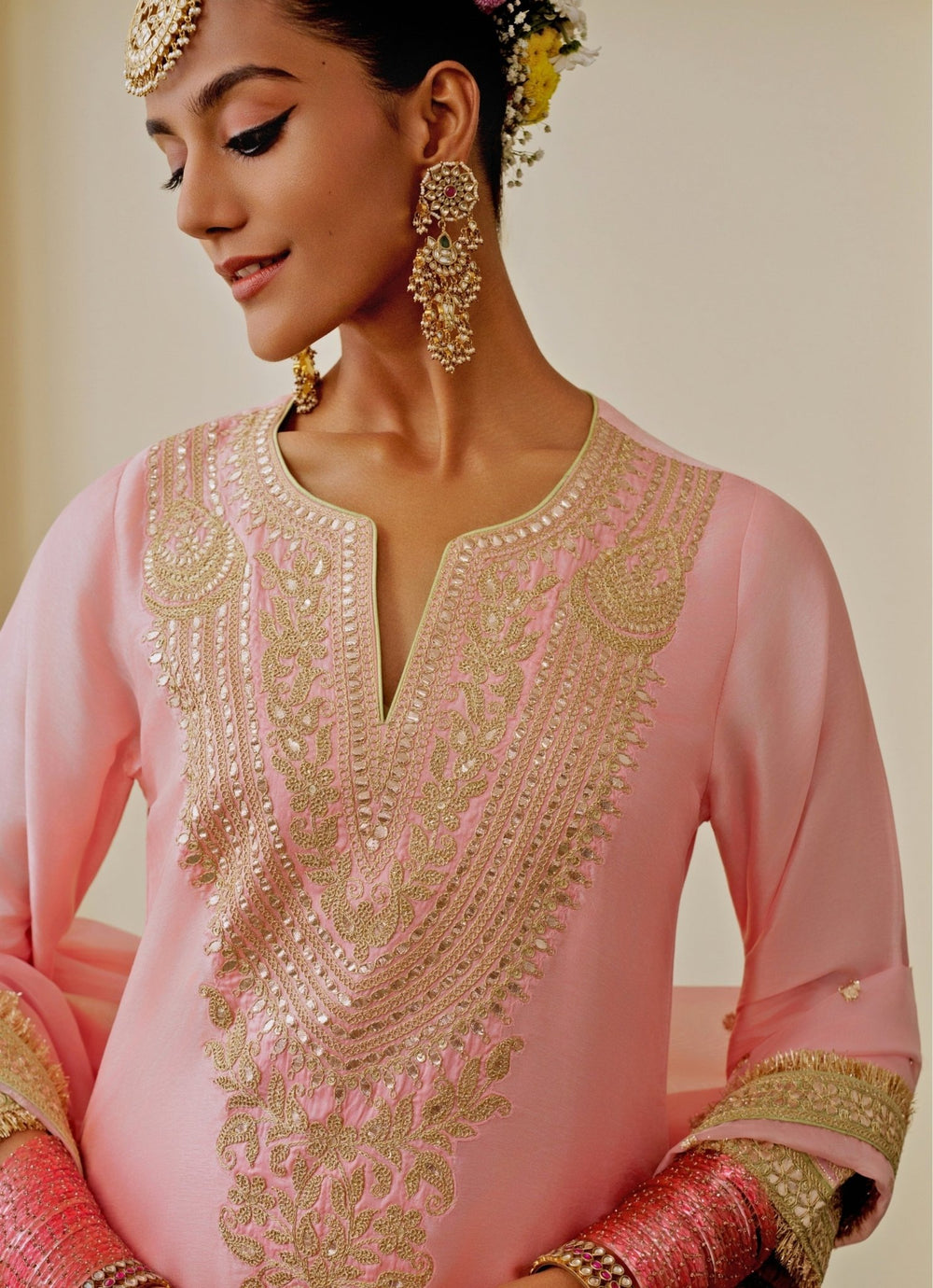 Gopi Vaid Blush Pink Tussar Kurta Sharara SetFabilicious Fashion