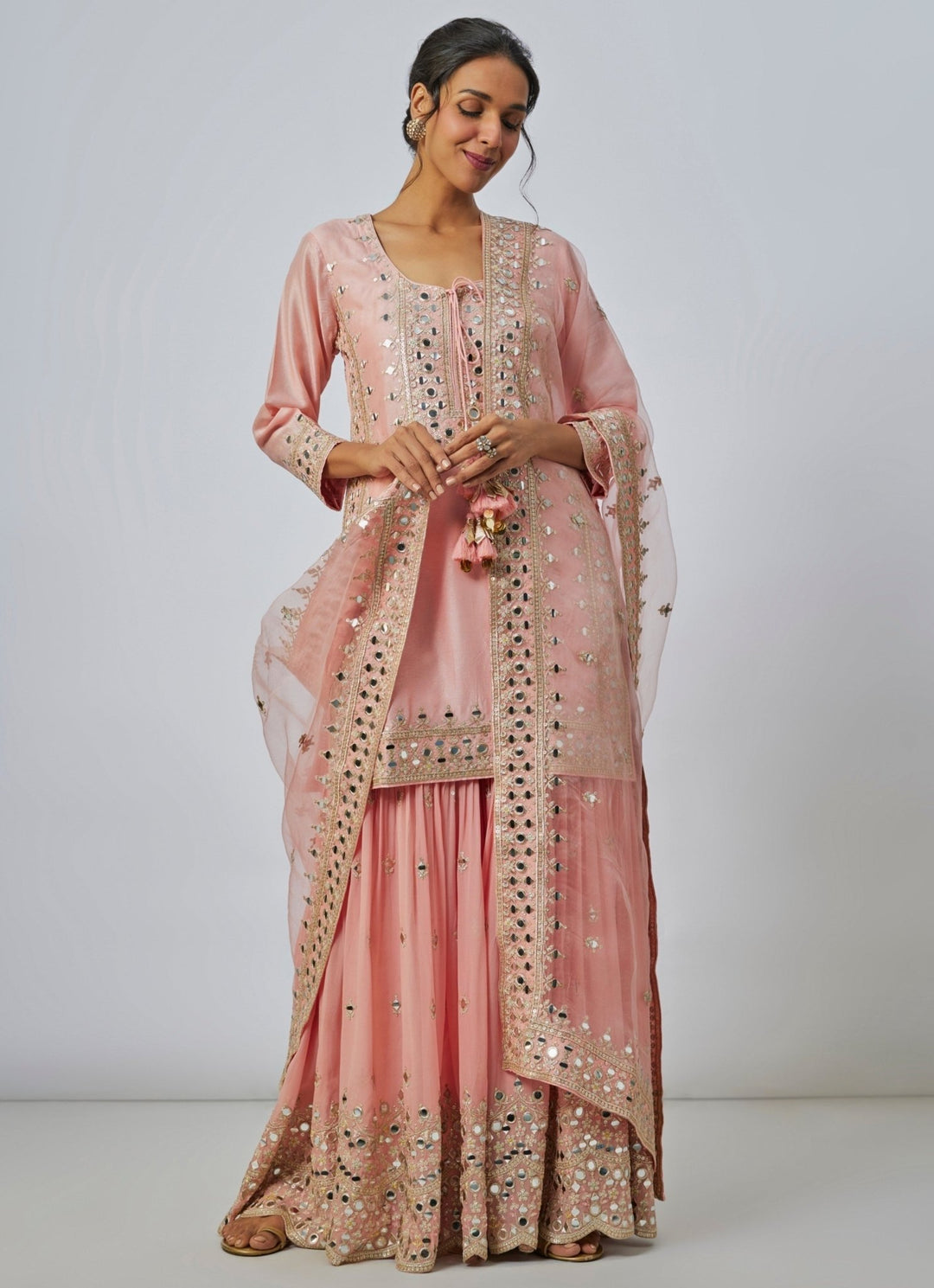 Gopi Vaid Blush Pink Tussar Kurta Sharara SetFabilicious Fashion