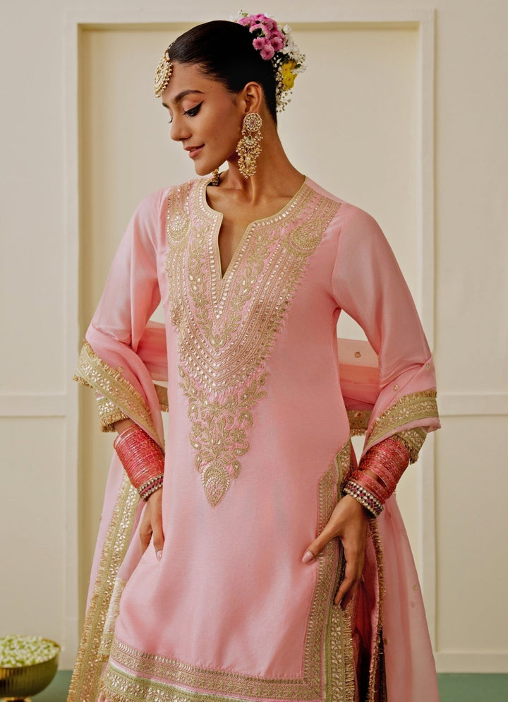 Gopi Vaid Blush Pink Tussar Kurta Sharara SetFabilicious Fashion
