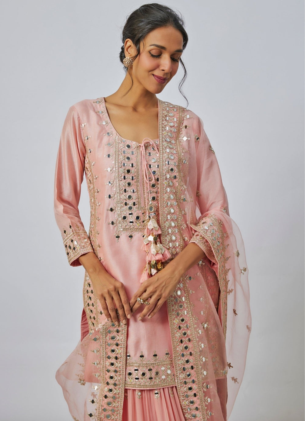 Gopi Vaid Blush Pink Tussar Kurta Sharara SetFabilicious Fashion