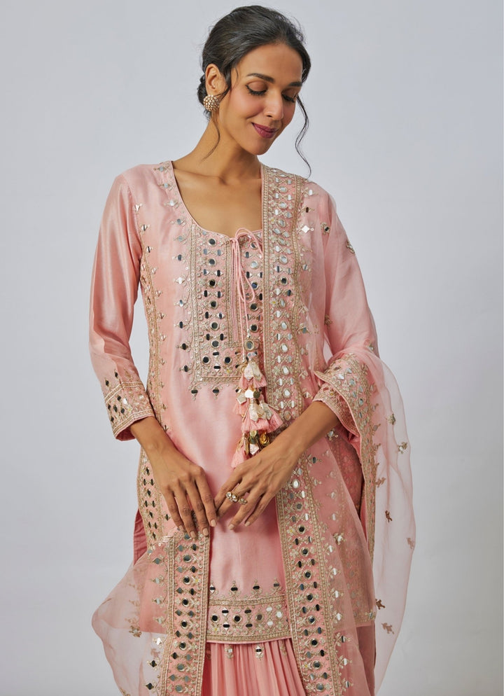 Gopi Vaid Blush Pink Tussar Kurta Sharara SetFabilicious Fashion