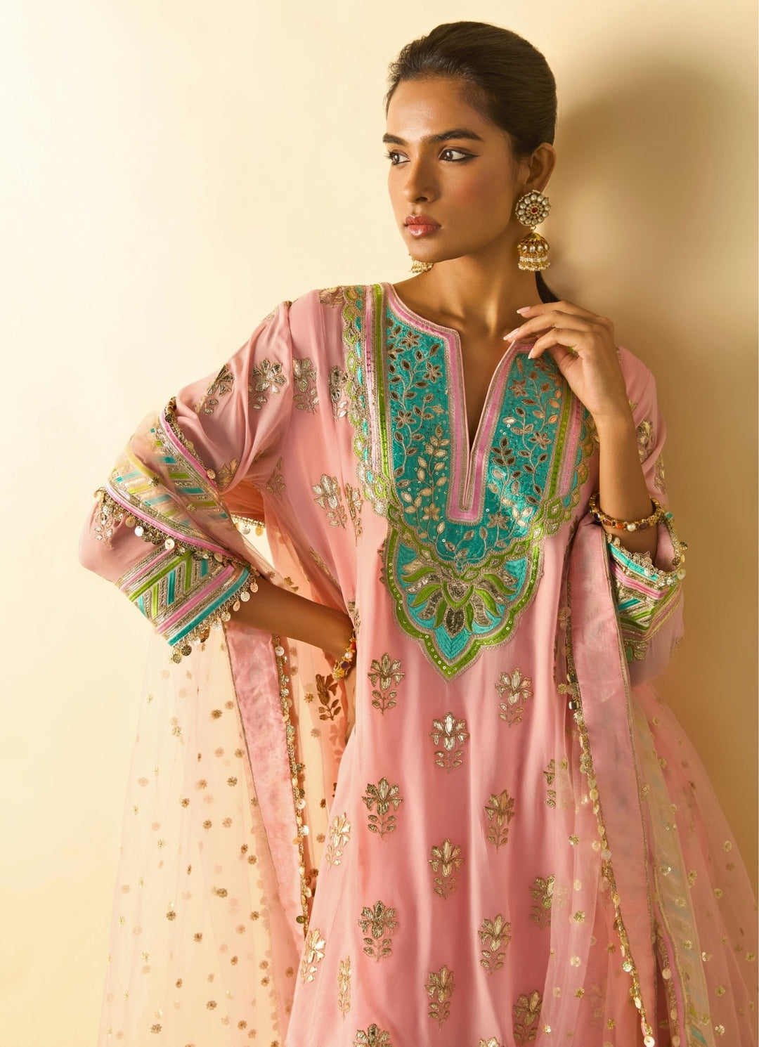 Gopi Vaid Blush Pink Tussar Salwar Kurta SetFabilicious Fashion
