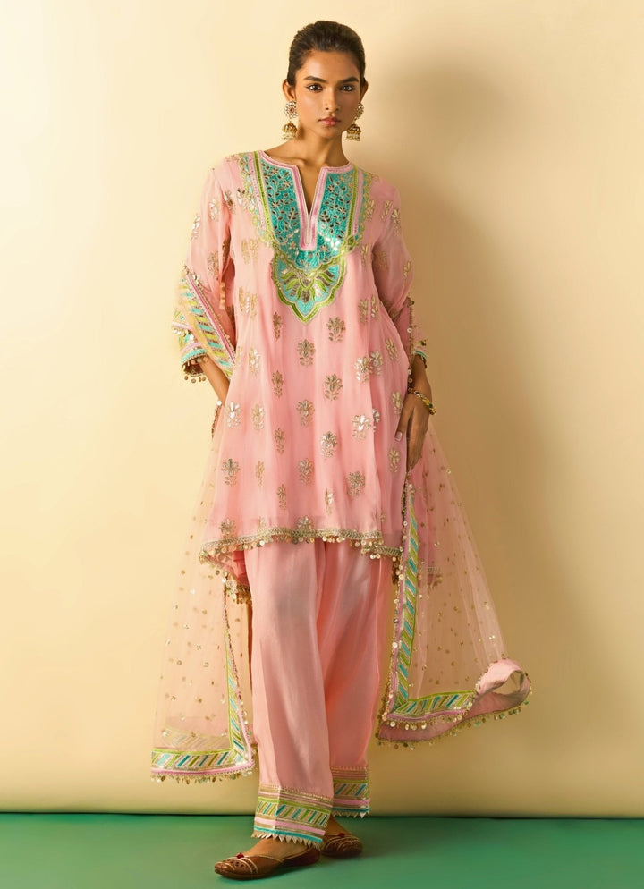 Gopi Vaid Blush Pink Tussar Salwar Kurta SetFabilicious Fashion