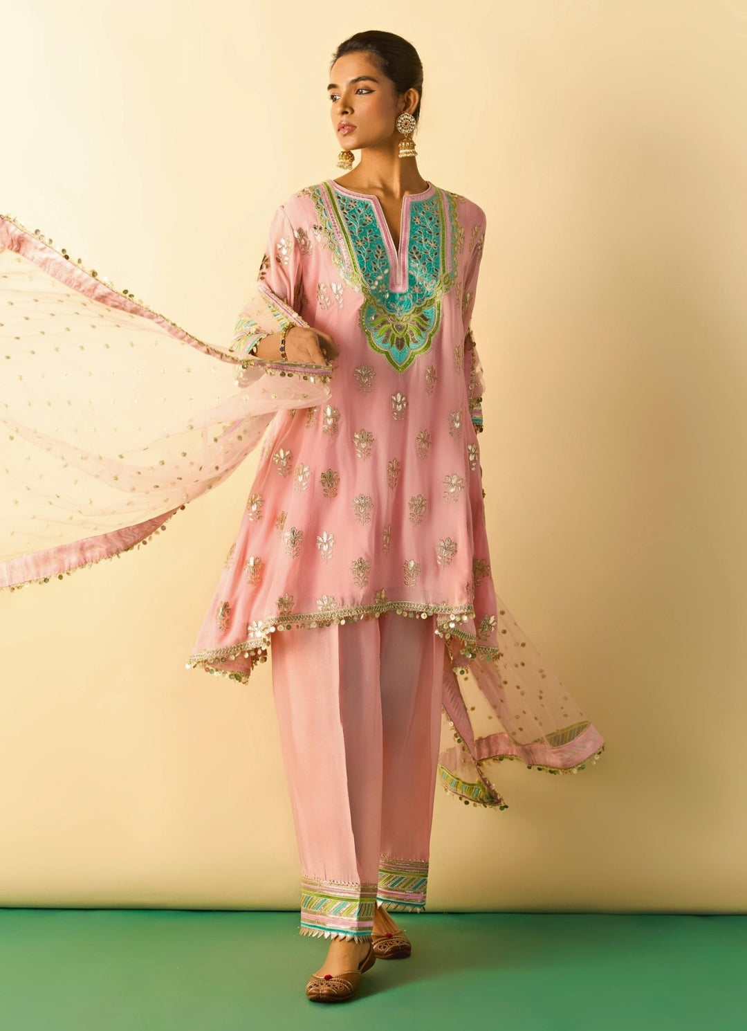 Gopi Vaid Blush Pink Tussar Salwar Kurta SetFabilicious Fashion