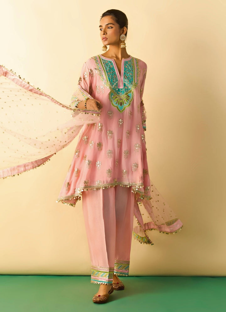 Gopi Vaid Blush Pink Tussar Salwar Kurta SetFabilicious Fashion