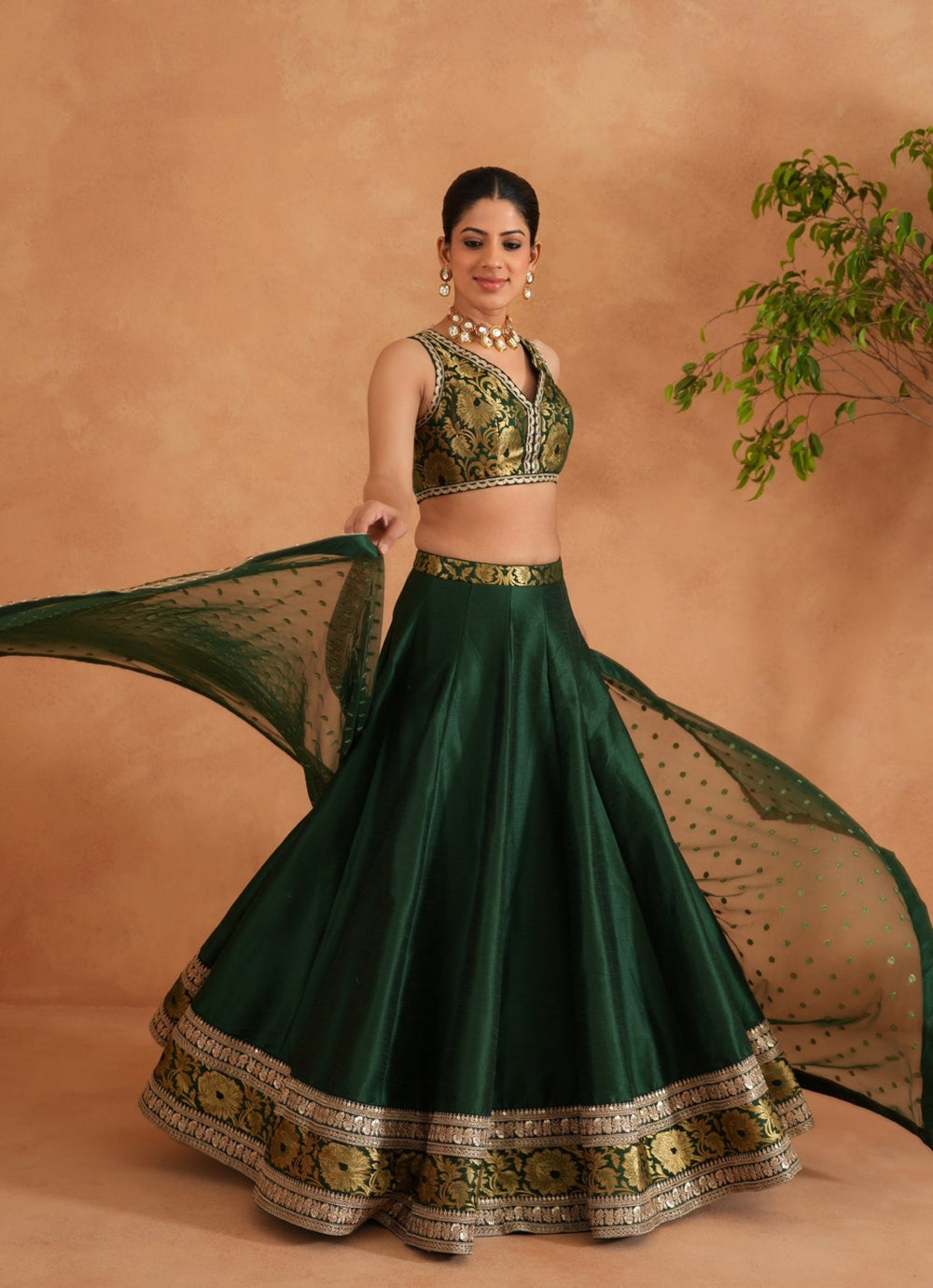 Bottle Green And Gold Brocade Lehenga Set Deepika Chadha - Fabilicious Fashion