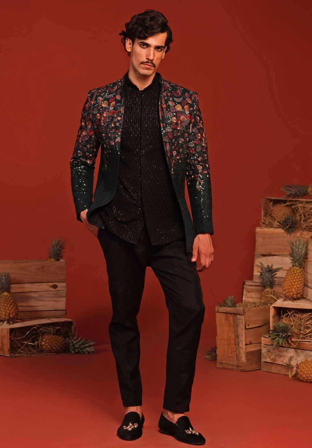 Bottle Green Embroidered Jodhpuri Jacket Set Kalpraag - Fabilicious Fashion