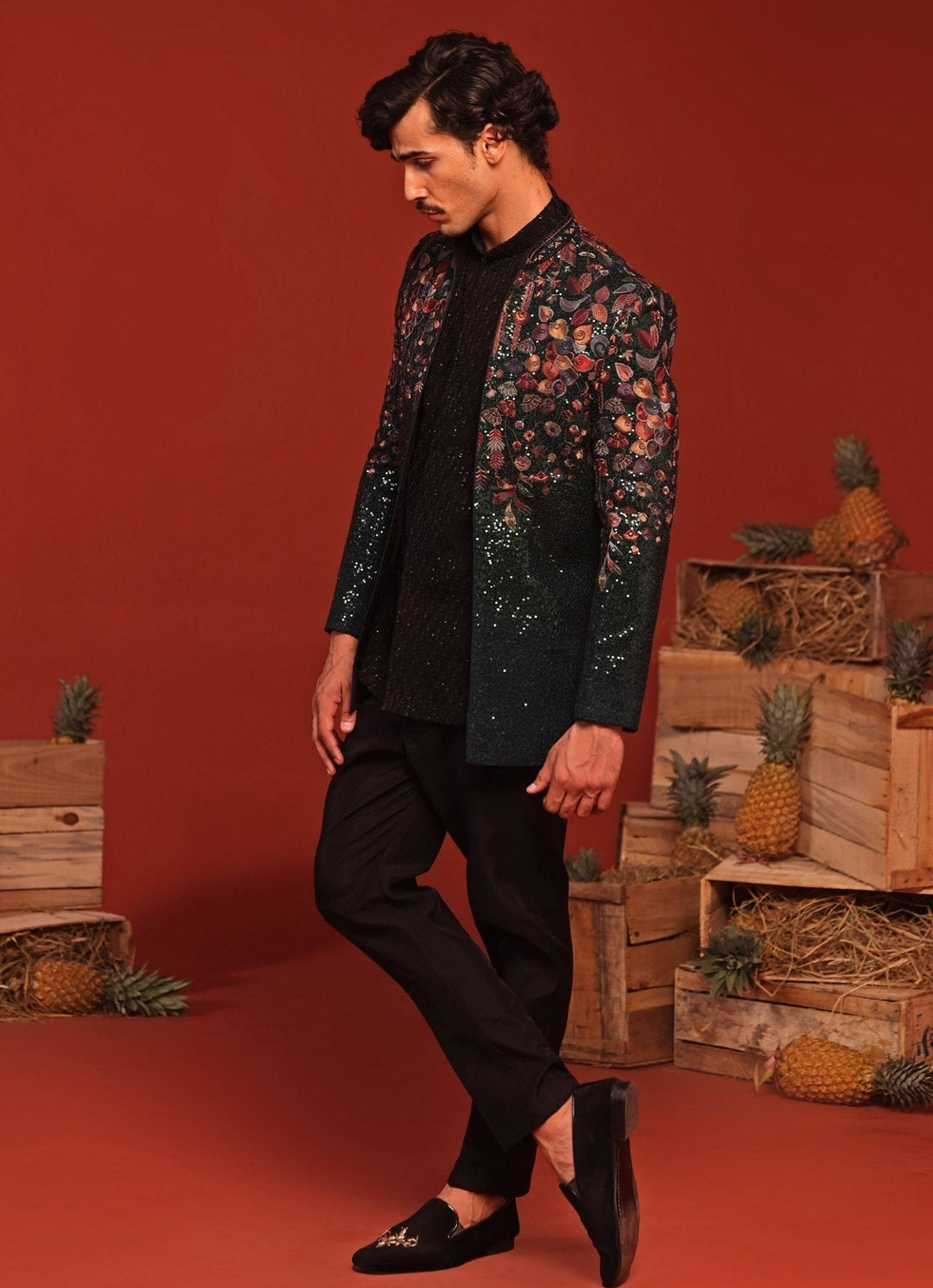 Bottle Green Embroidered Jodhpuri Jacket Set Kalpraag - Fabilicious Fashion