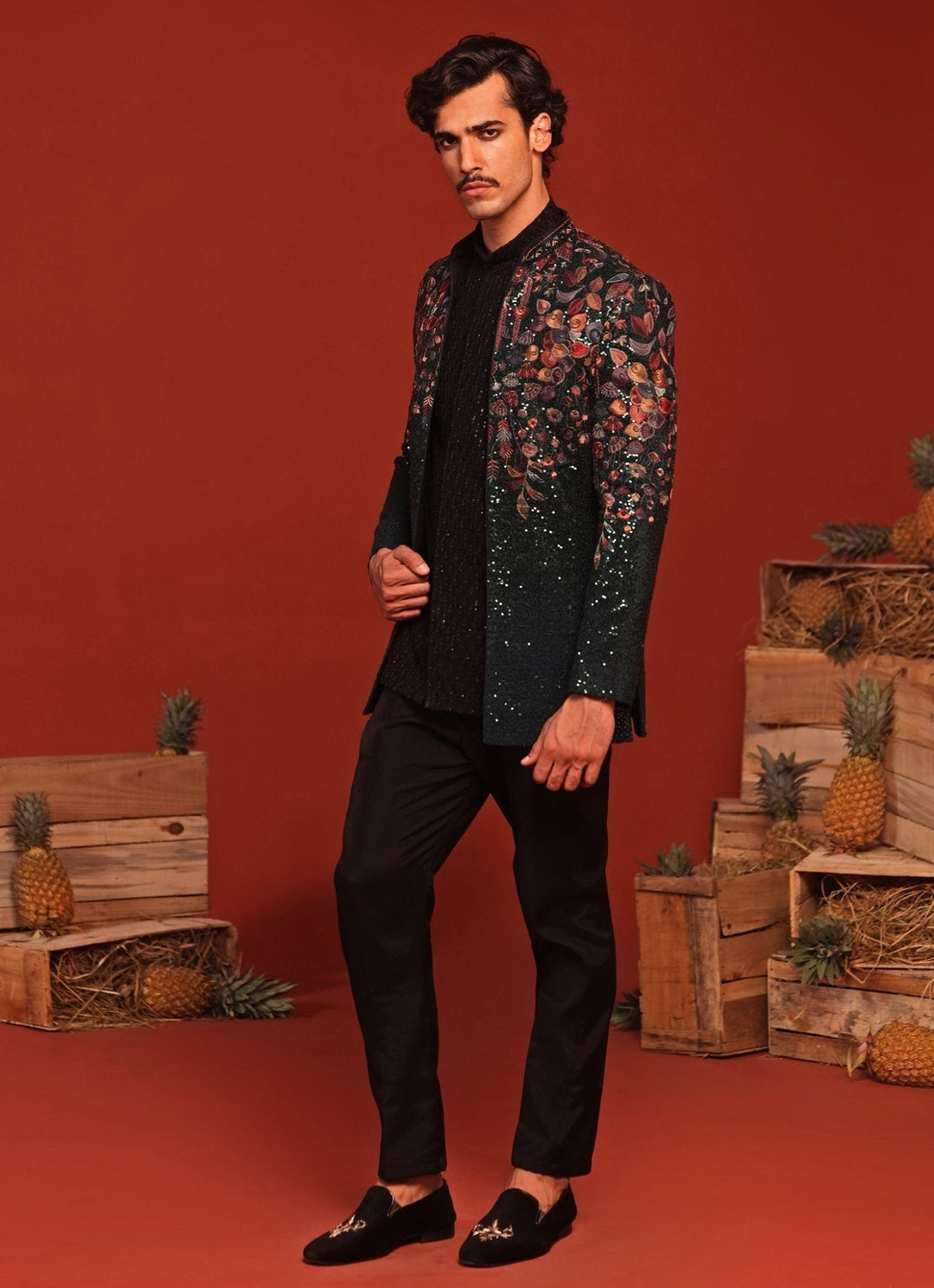 Bottle Green Embroidered Jodhpuri Jacket Set Kalpraag - Fabilicious Fashion
