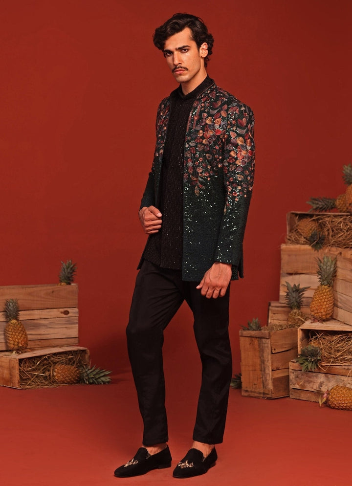 Bottle Green Embroidered Jodhpuri Jacket Set Kalpraag - Fabilicious Fashion
