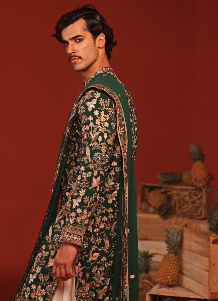 Bottle Green Embroidered Kurta Patiala Pant Set Kalpraag - Fabilicious Fashion