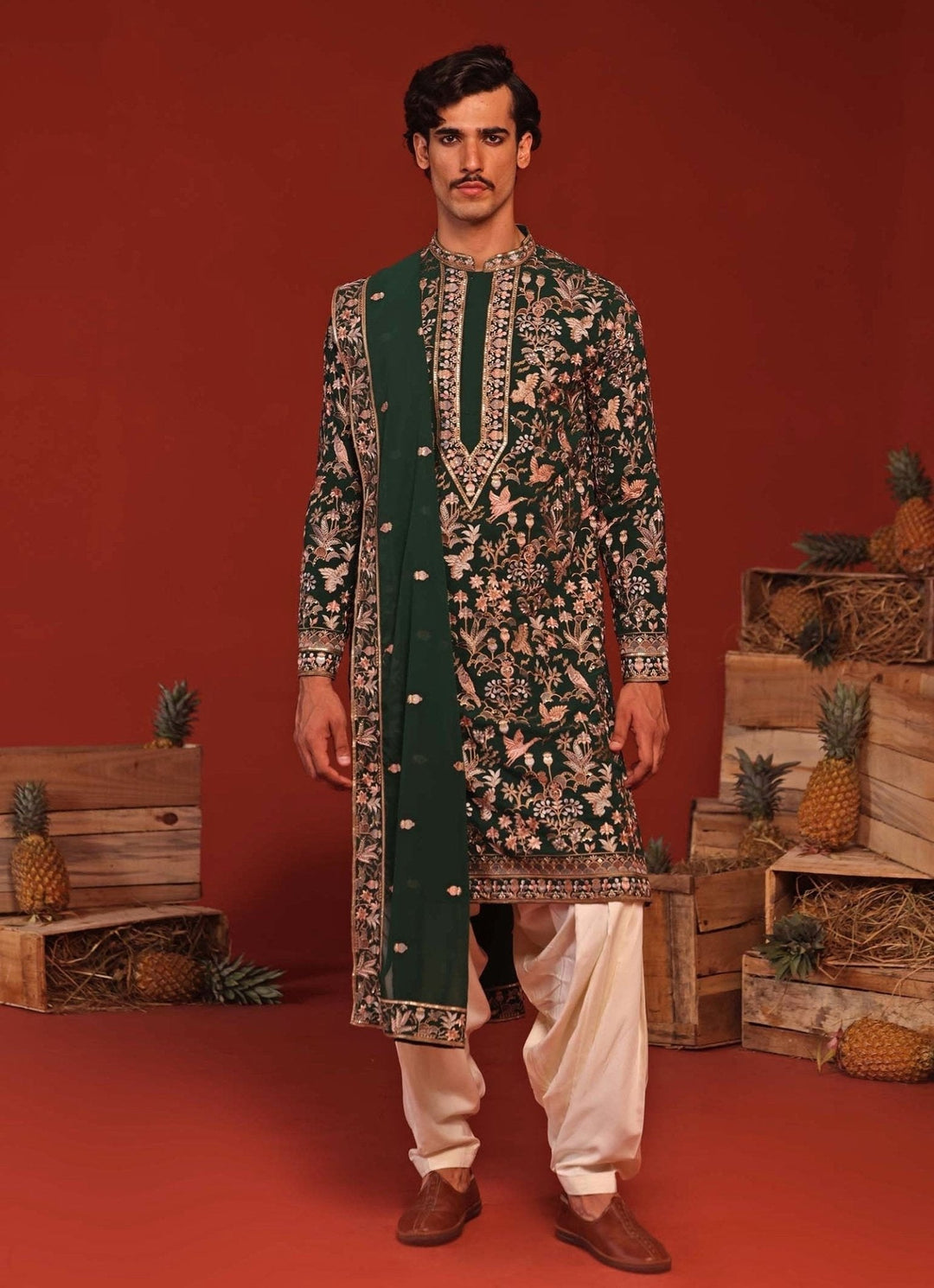Bottle Green Embroidered Kurta Patiala Pant Set Kalpraag - Fabilicious Fashion