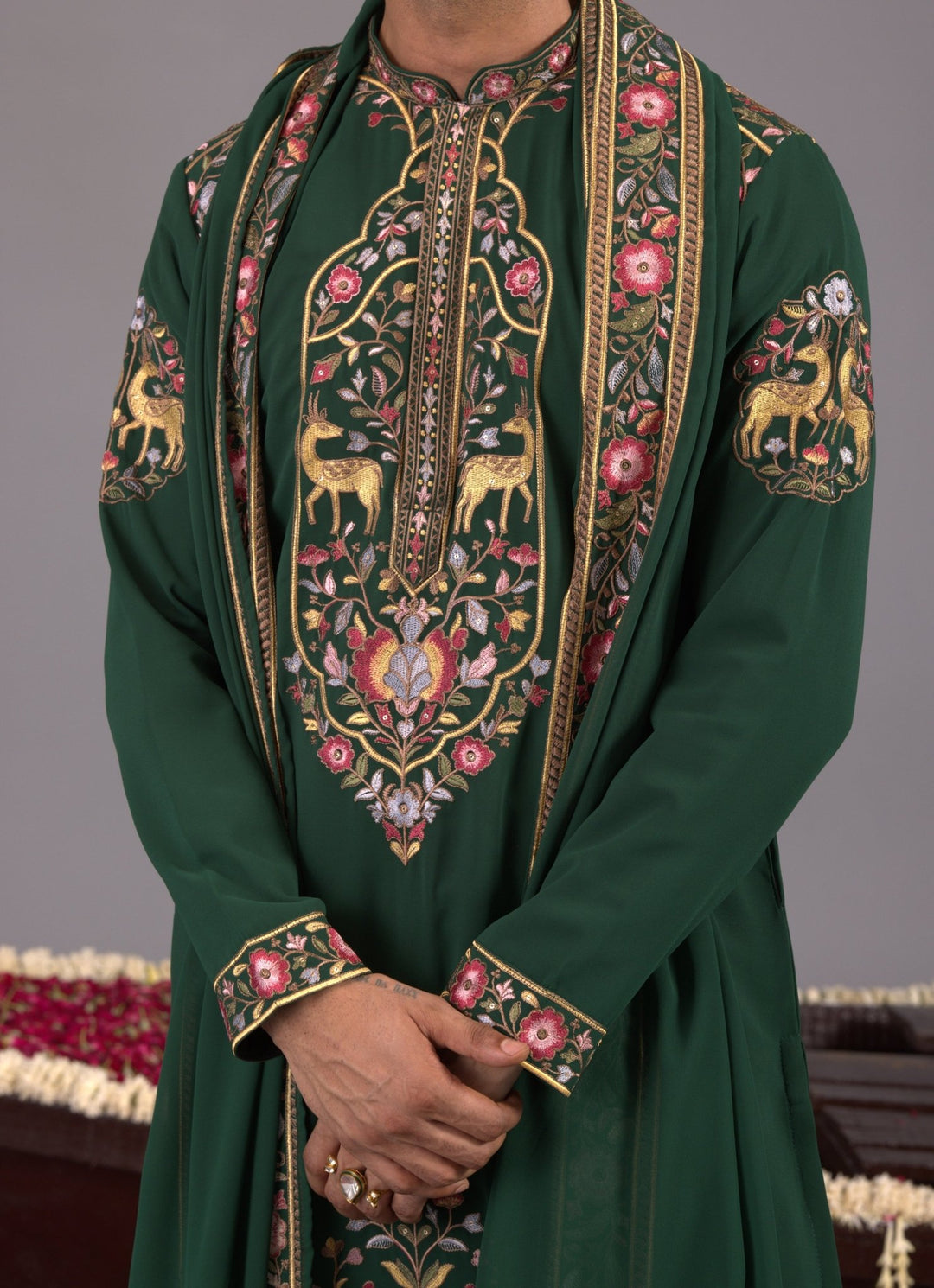 Bottle Green Georgette Kurta Pant Set Kalpraag - Fabilicious Fashion