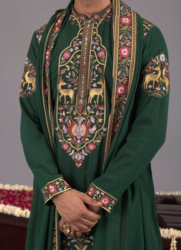 Bottle Green Georgette Kurta Pant Set Kalpraag - Fabilicious Fashion