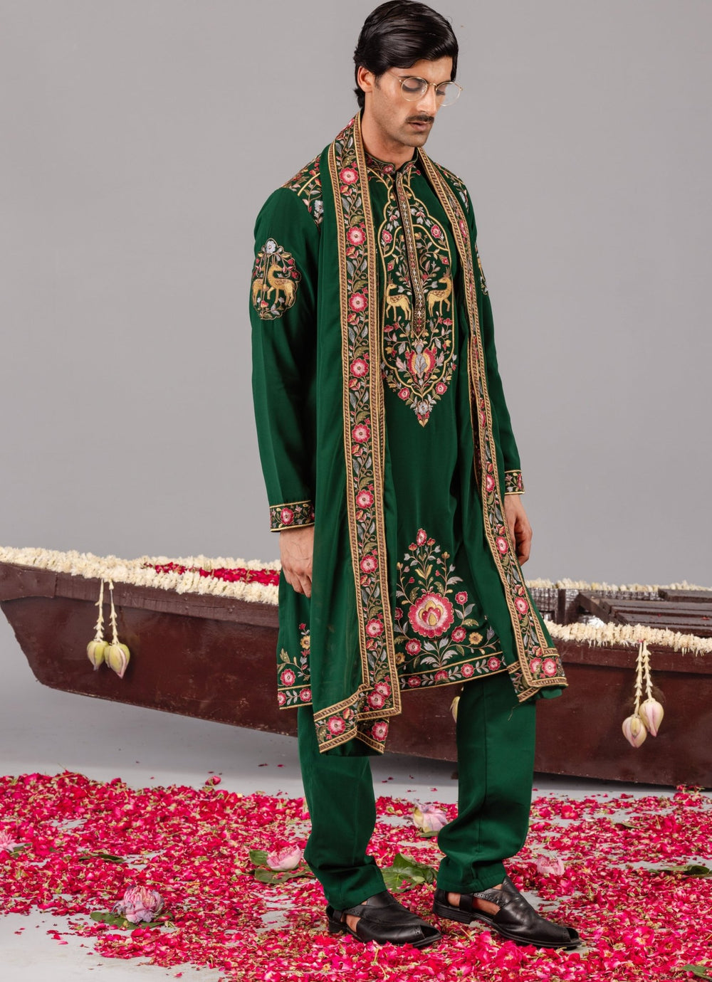 Bottle Green Georgette Kurta Pant Set Kalpraag - Fabilicious Fashion