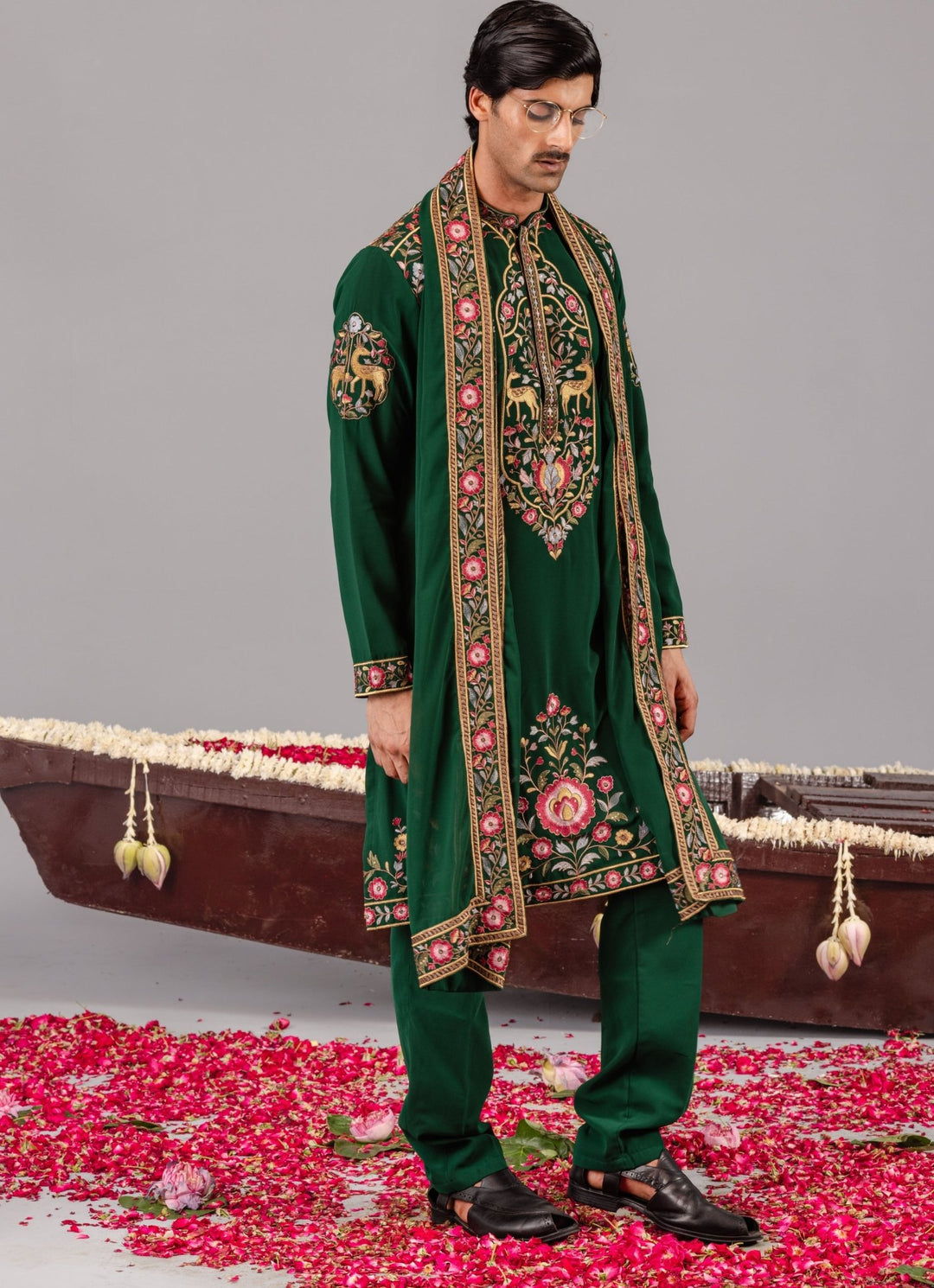 Bottle Green Georgette Kurta Pant Set Kalpraag - Fabilicious Fashion