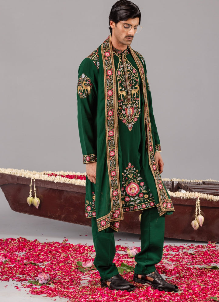 Bottle Green Georgette Kurta Pant Set Kalpraag - Fabilicious Fashion