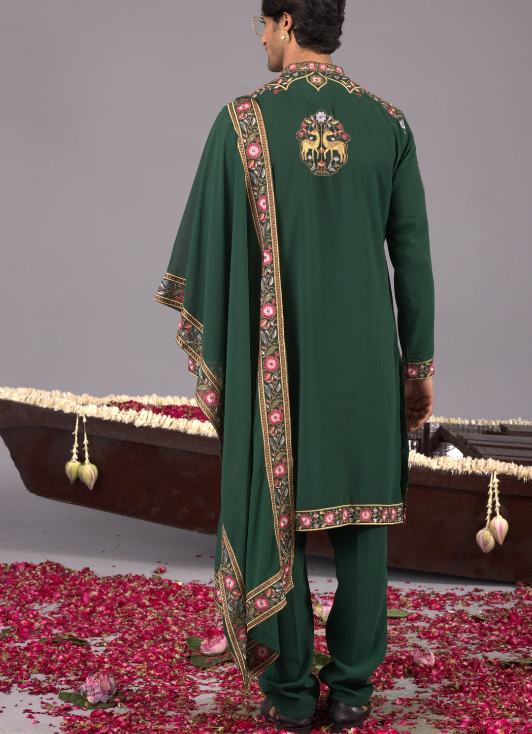 Bottle Green Georgette Kurta Pant Set Kalpraag - Fabilicious Fashion
