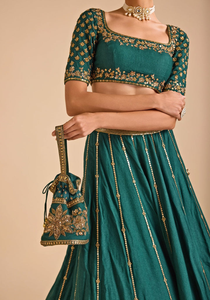 Bottle Green Lehenga set Prevasu - Fabilicious Fashion