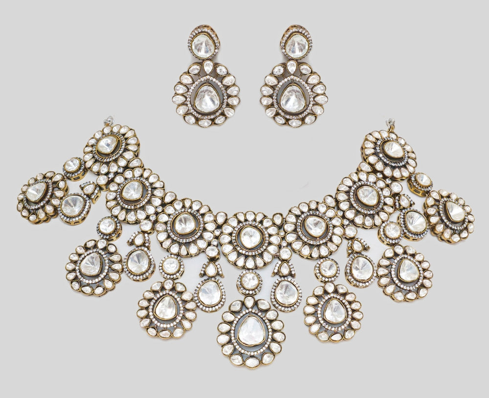 Bridal Elegant Polki Gold Necklace Set Zevar By Geeta - Fabilicious Fashion