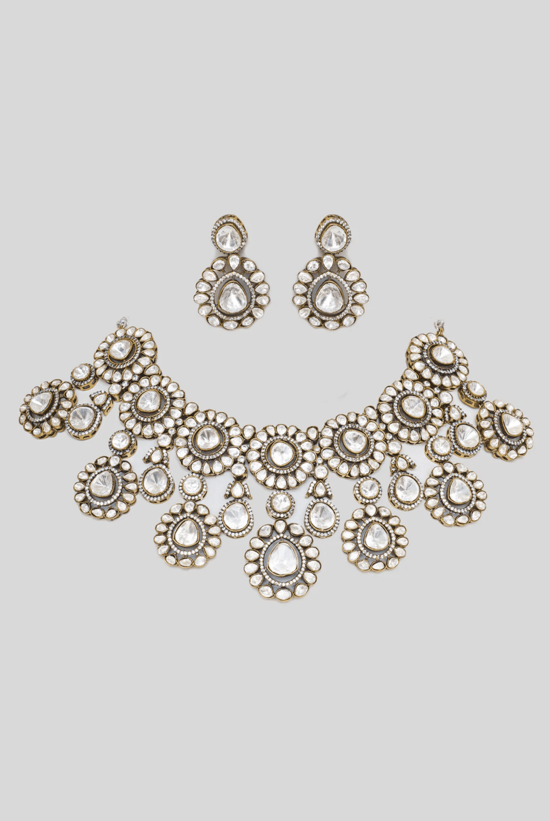 Bridal Elegant Polki Gold Necklace Set Zevar By Geeta - Fabilicious Fashion