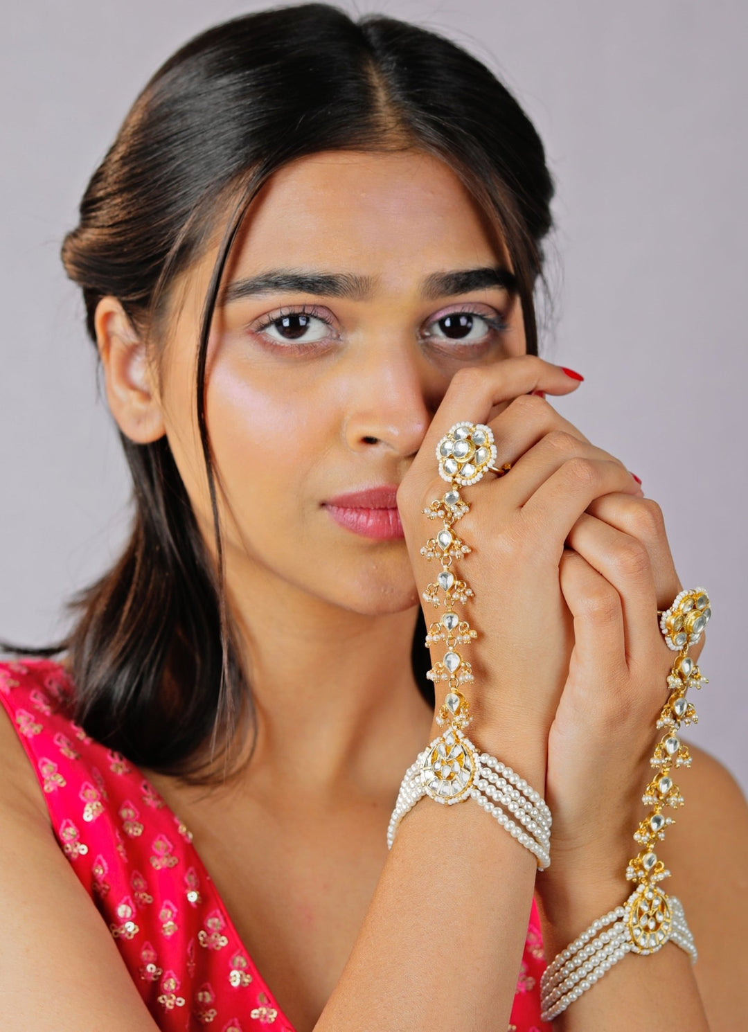 Bridal White Beaded Floral Hathphools Riana by Shikha Jindal - Fabilicious Fashion