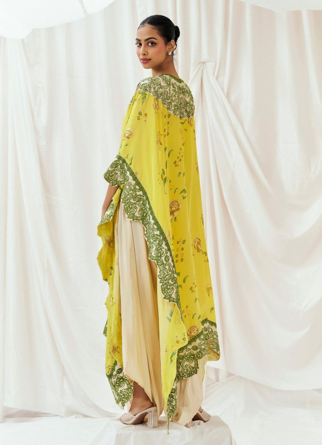 Bright Yellow Crepe Kaftan And Dhoti Pant Set Redpine - Fabilicious Fashion