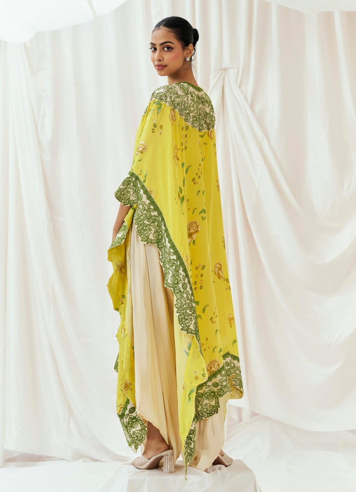 Bright Yellow Crepe Kaftan And Dhoti Pant Set Redpine - Fabilicious Fashion