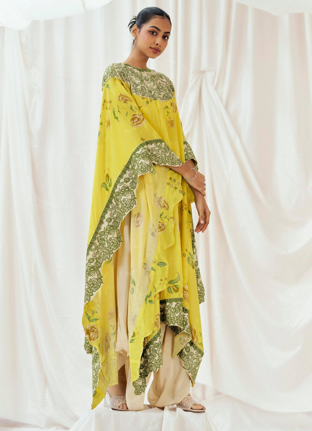 Bright Yellow Crepe Kaftan And Dhoti Pant Set Redpine - Fabilicious Fashion