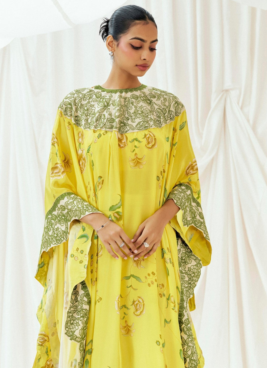 Bright Yellow Crepe Kaftan And Dhoti Pant Set Redpine - Fabilicious Fashion