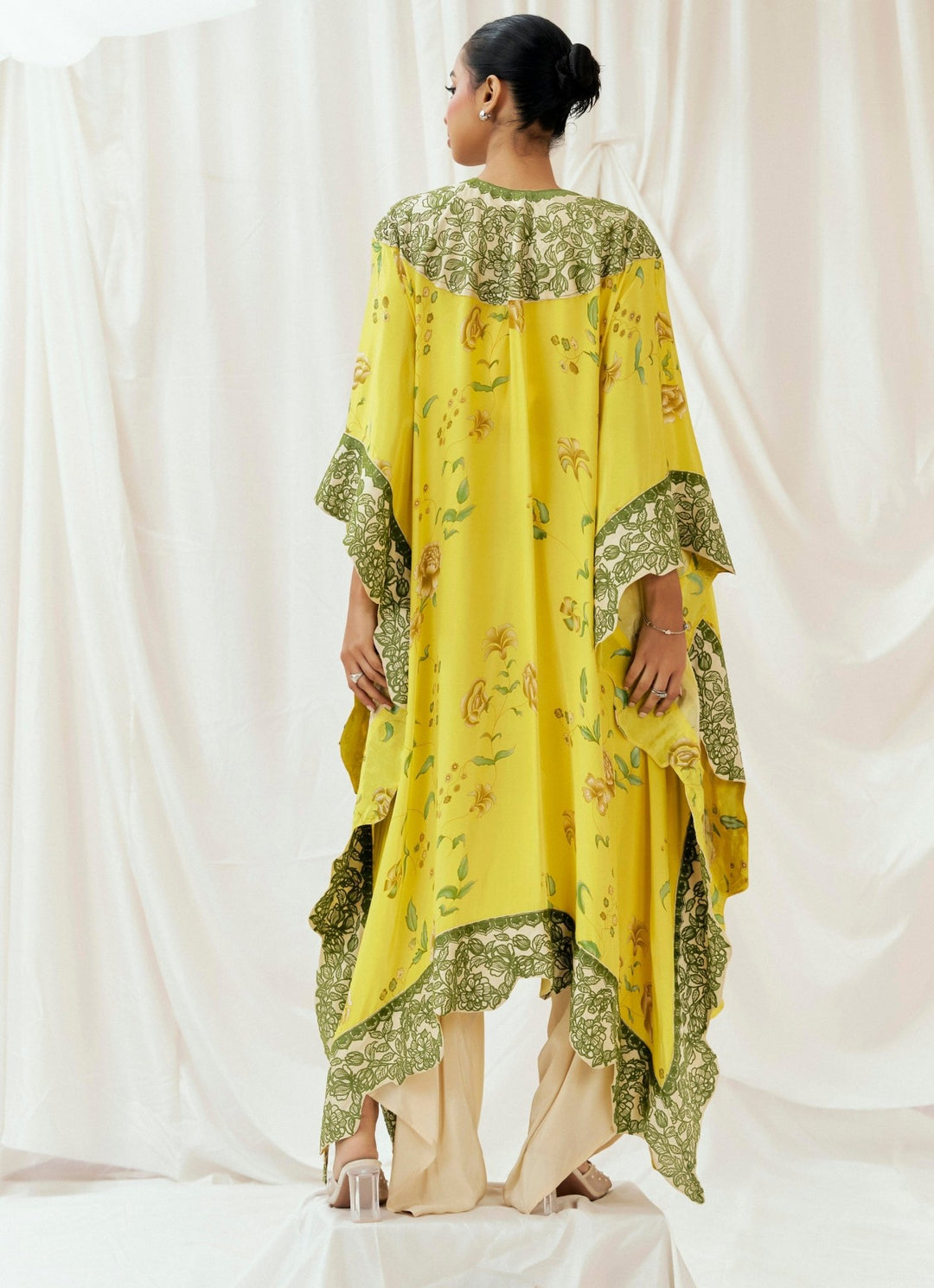 Bright Yellow Crepe Kaftan And Dhoti Pant Set Redpine - Fabilicious Fashion