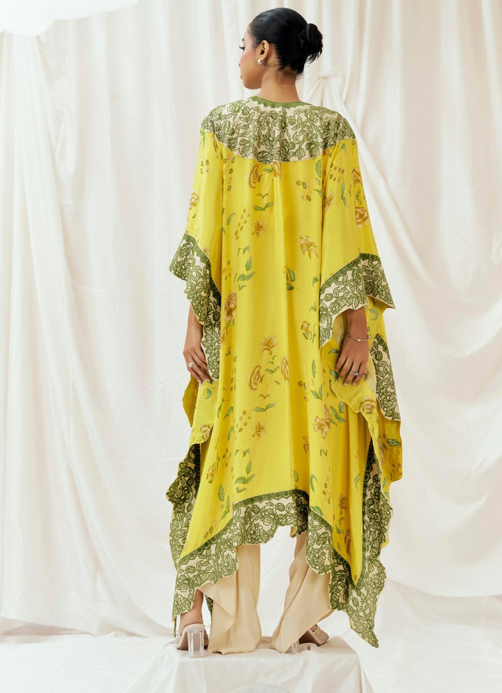 Bright Yellow Crepe Kaftan And Dhoti Pant Set Redpine - Fabilicious Fashion