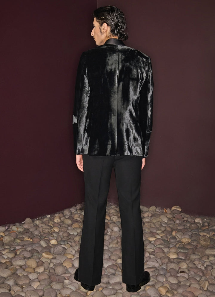 Broad Neck Black Embroidered Tuxedo Set Contrast By Parth - Fabilicious Fashion