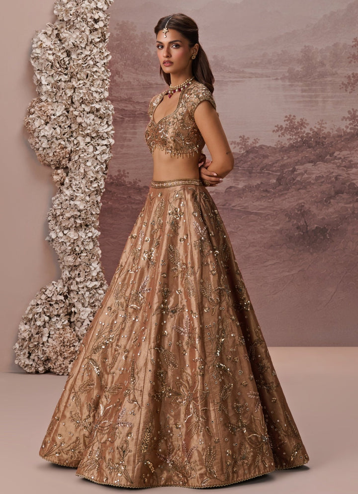 Parul Gandhi Bronze Gold Silk Tissue LehengaFabilicious Fashion