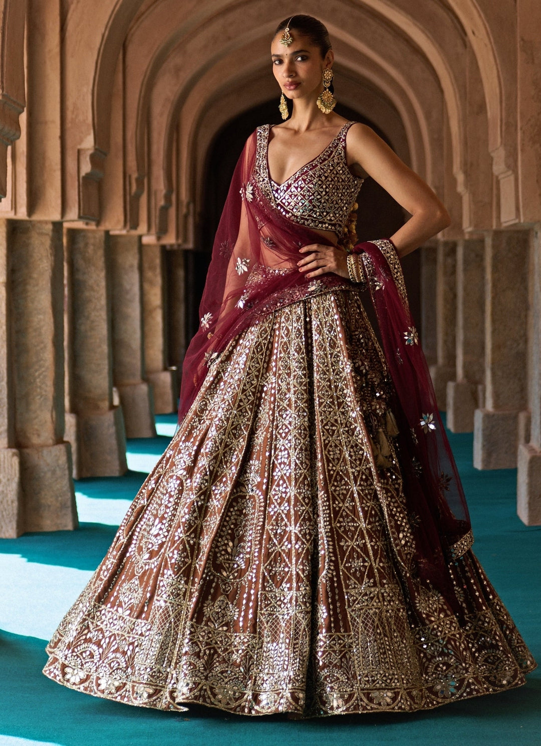 Angad Singh Brown And Maroon Red Raw Silk Lehenga SetFabilicious Fashion