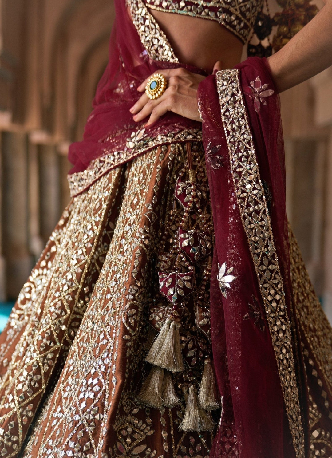 Angad Singh Brown And Maroon Red Raw Silk Lehenga SetFabilicious Fashion