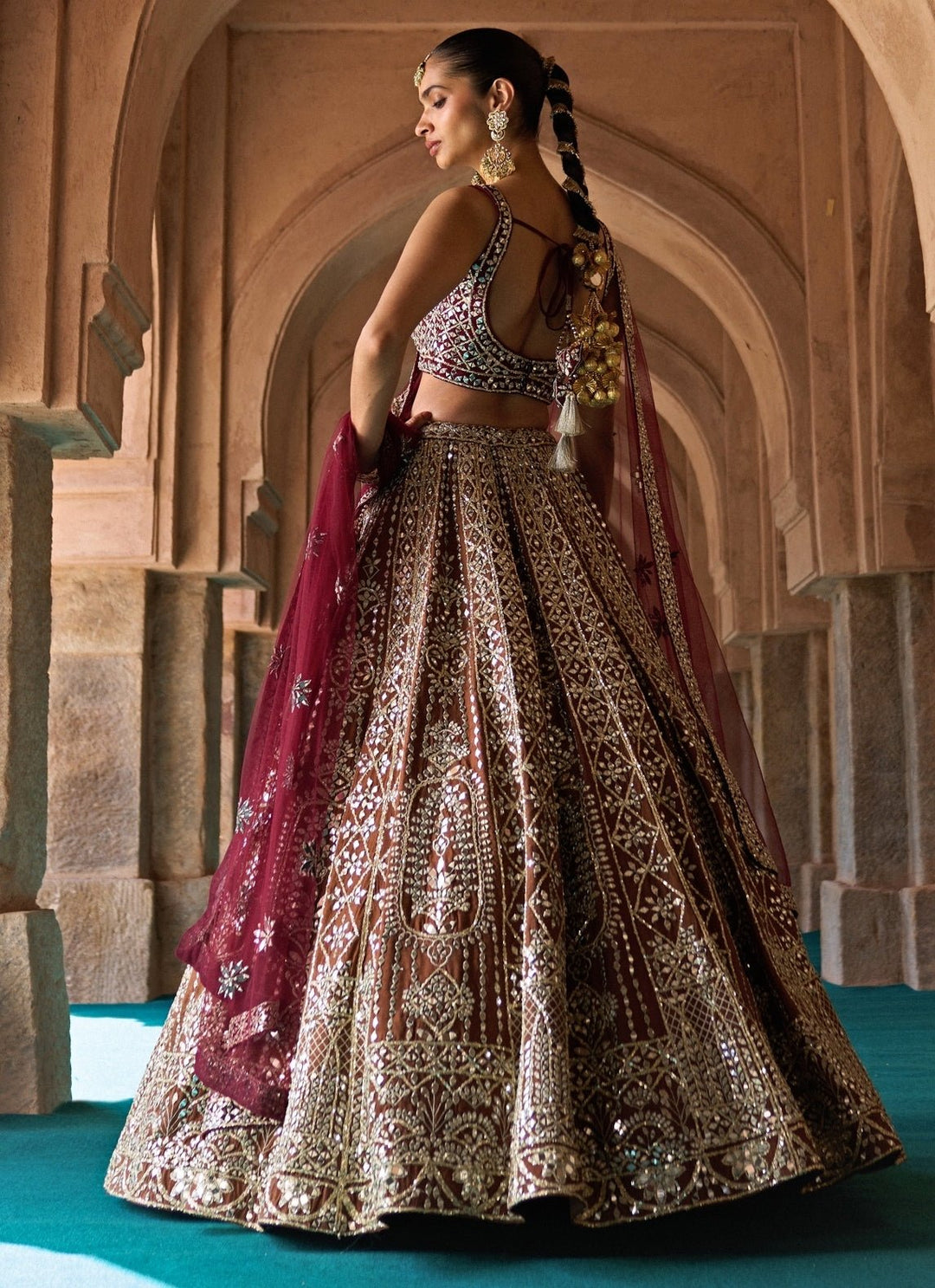 Angad Singh Brown And Maroon Red Raw Silk Lehenga SetFabilicious Fashion