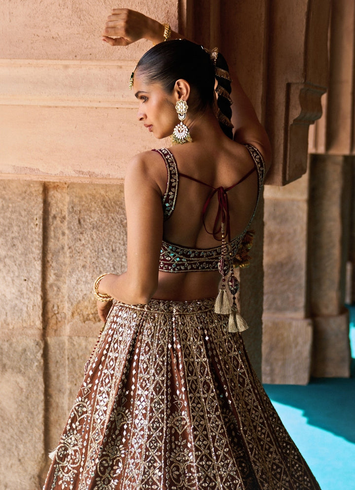 Angad Singh Brown And Maroon Red Raw Silk Lehenga SetFabilicious Fashion
