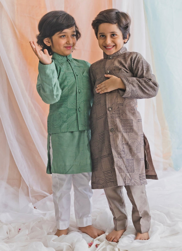Chotibuti Brown Cotton Silk Sherwani SetFabilicious Fashion