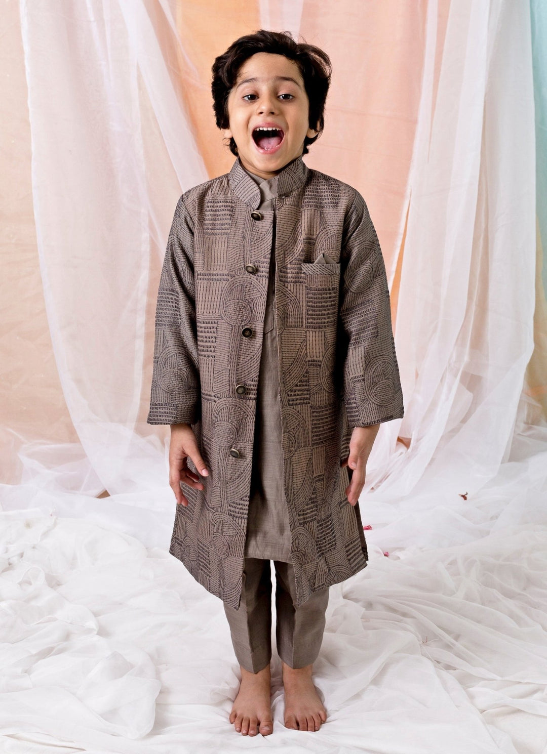 Brown Cotton Silk Sherwani Set Chotibuti - Fabilicious Fashion