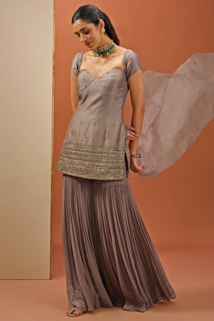 Brown Embellished Corset Kurta Sharara Set Esha Koul - Fabilicious Fashion