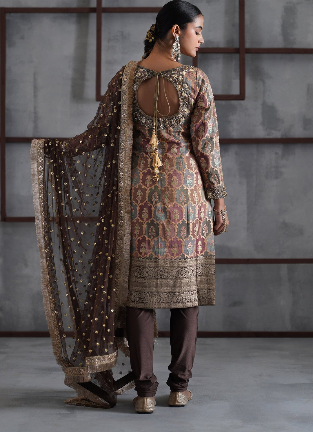 Brown Embroidered Brocade Kurta Churidar Set Deepika Chadha - Fabilicious Fashion