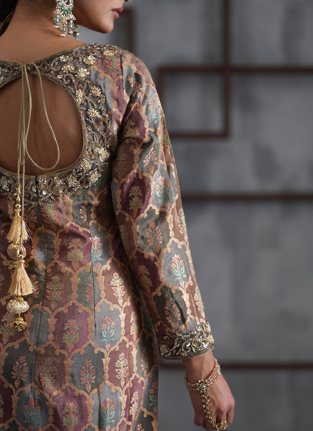 Brown Embroidered Brocade Kurta Churidar Set Deepika Chadha - Fabilicious Fashion
