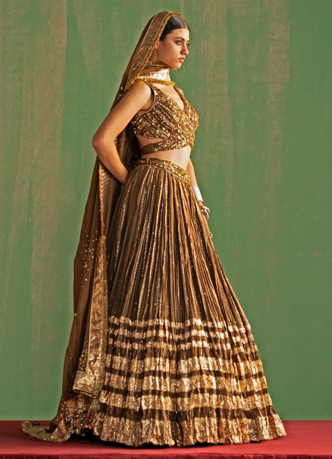 Brown Embroidered Chanderi Lehenga Set Studio Bagechaa - Fabilicious Fashion