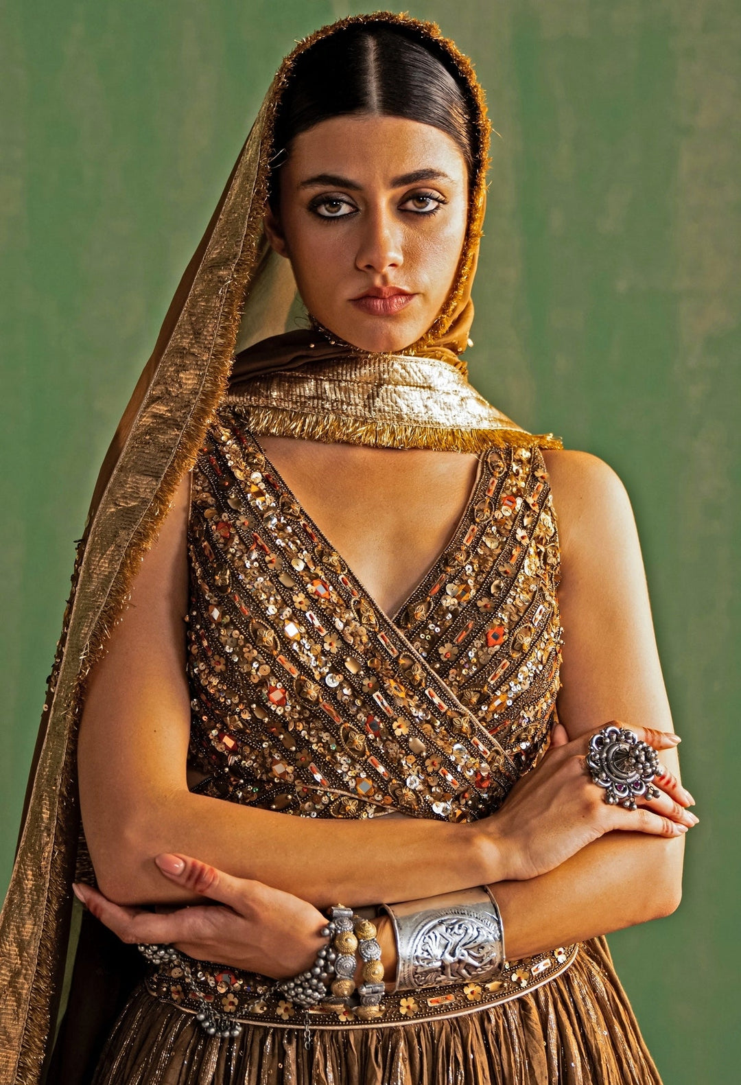 Brown Embroidered Chanderi Lehenga Set Studio Bagechaa - Fabilicious Fashion