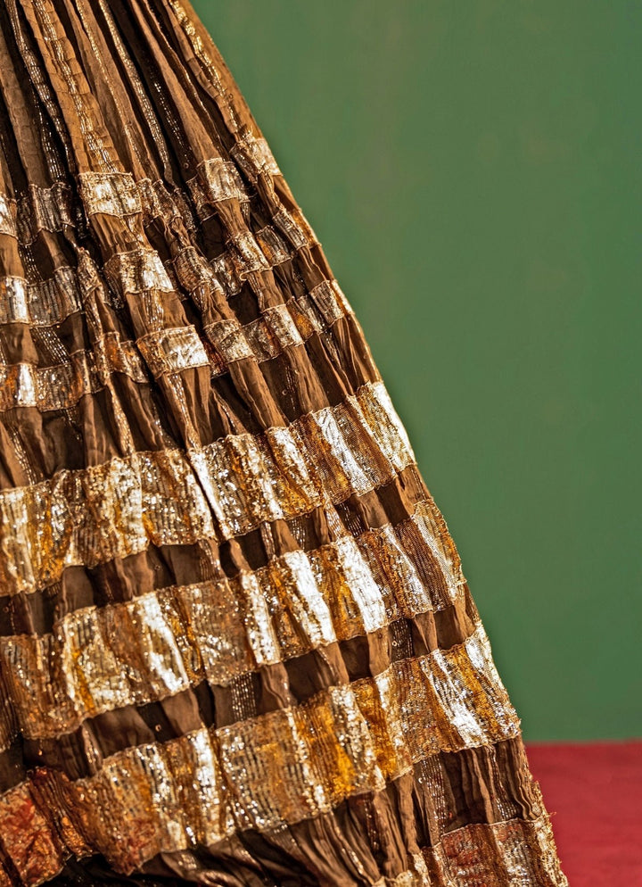 Brown Embroidered Chanderi Lehenga Set Studio Bagechaa - Fabilicious Fashion