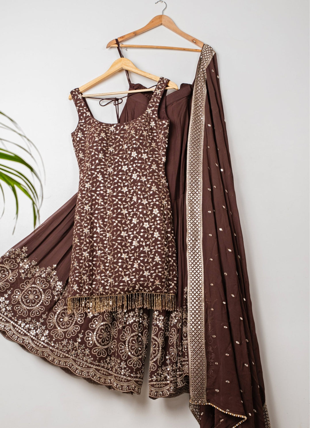 Brown Embroidered Georgette Kurta Sharara Set Anisha Shetty - Fabilicious Fashion