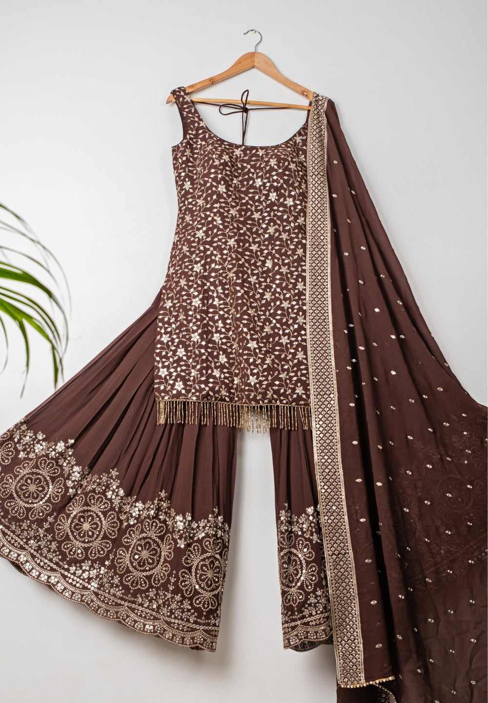 Brown Embroidered Georgette Kurta Sharara Set Anisha Shetty - Fabilicious Fashion