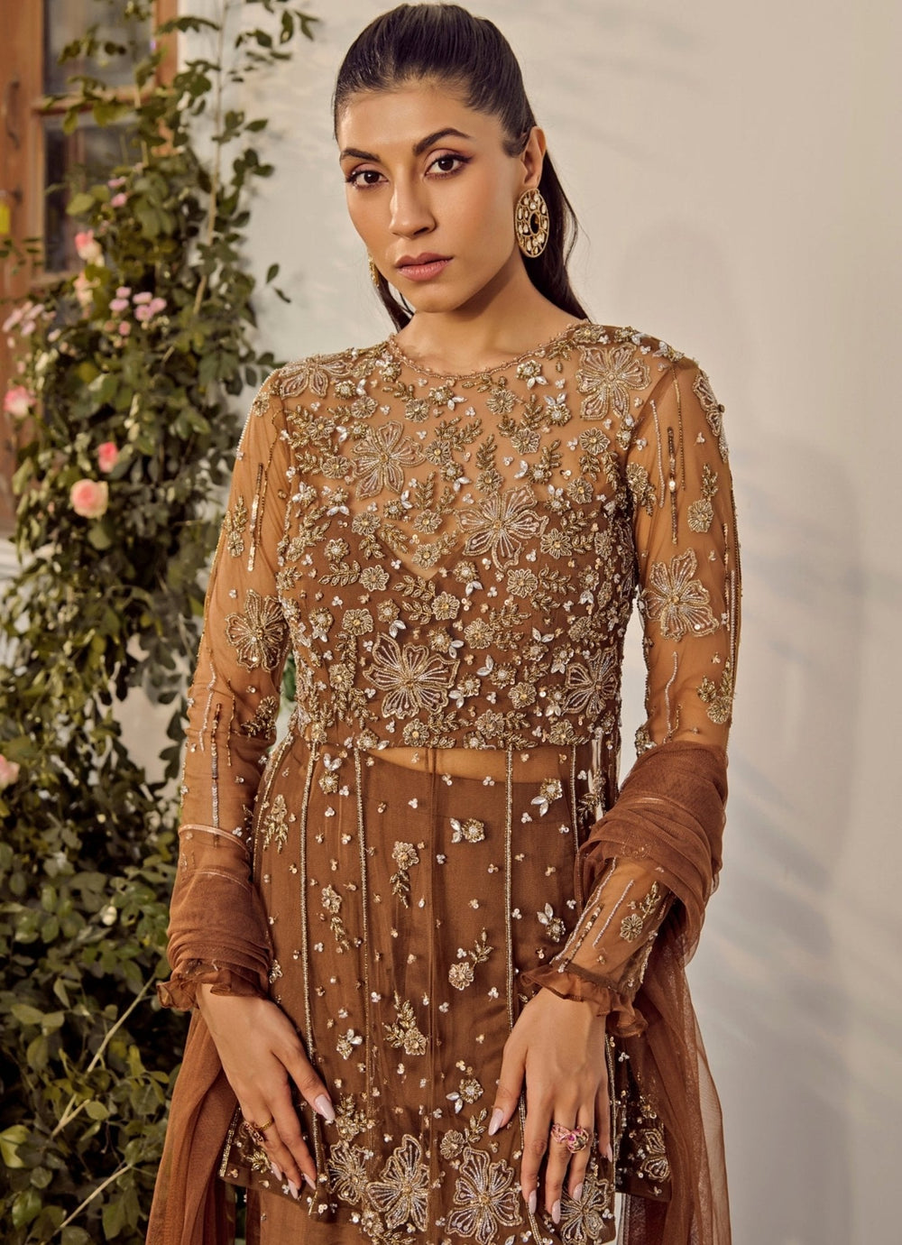 Brown Embroidered Kurta Sharara Set Parul Gandhi - Fabilicious Fashion